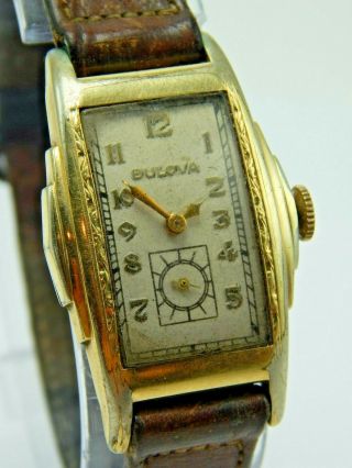 Vintage 1930s Art Deco Bulova 10ae 17 Jewel 10k Rolled Gold Plate Wrist Watch