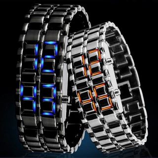 Asamo Herren Und Damen Led Digital Armbanduhr Uhr Mit Metall Armband Ama087