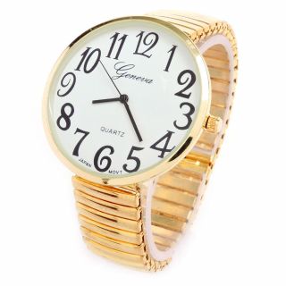 Gold Large Size Round Face Stretch Band Easy To Read Geneva Women 