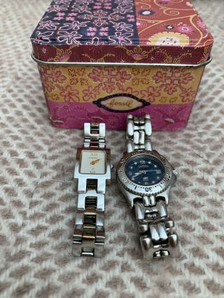 2 X Fossil Stainless Steel Ladies Watches In Need Batteries