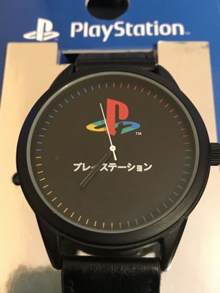 Sony Playstation Black Wrist Watch Accutime Mens Womens Faux Leather Adult Size