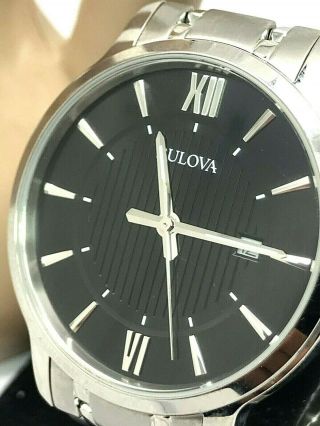 Bulova 96b278 Mens Black Dial Silver Tone Stainless Steel Watch For Repair Parts
