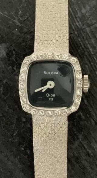 Bulova Dior 23 Diamond 14k White Gold Watch Vintage