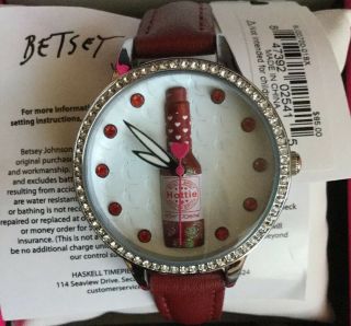 Nwb Betsey Johnson Red Hottie Hot Sauce Watch W/red/silver Band - Bj00700 - 01 - $85