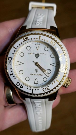 Swiss Legend Neptune White Silicone Gold Tone Unworn Watch 47.  5mm