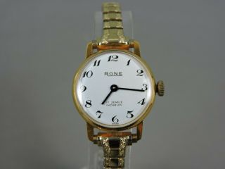 Ladies Vintage Rone Gold Tone Mechanical Wrist Watch - Box & Papers (60