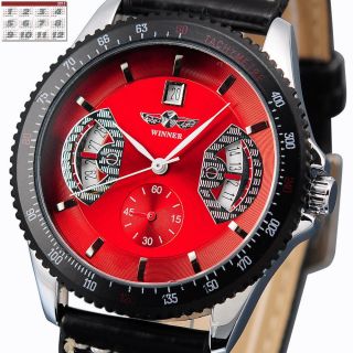 Winner Sport Mens Leather Band Date Automatic Mechanical Military Wrist Watch