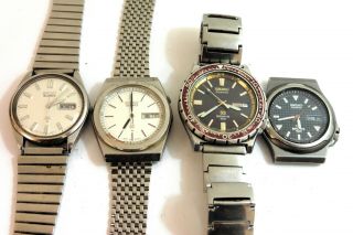 Four 1980s Gents Rare Seiko Quartz,  Bellmatic Alarm,  Viggen,  Sports 100 For Repair