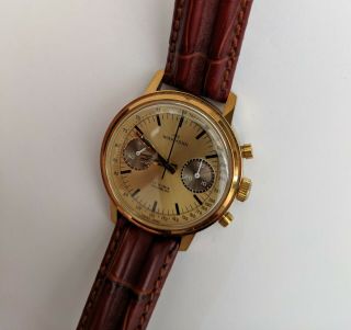 Wakmann Chronograph Gold Plated Valjoux Vintage Watch Panda