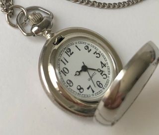 Vintage Ladies Silver Tone Quartz Watch Necklace