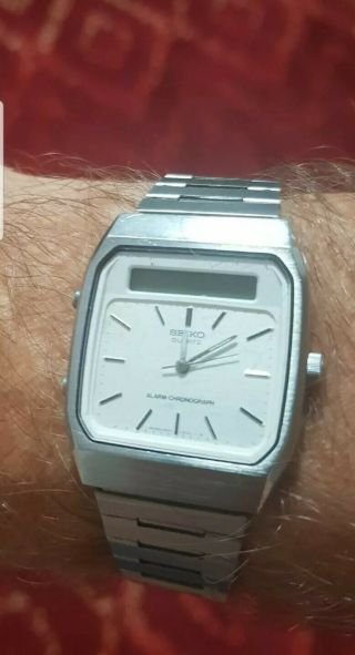 Vintage 1980s Seiko Quartz Alarm Chonograph Watch H557 - 5030 Digital Analog Japan