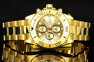 1774 Invicta Pro Diver 18k Gold Plated Ss Chronograph Champagne Dial $695 Watch