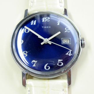 Vintage 1973 Blue Dial Timex Mercury Men’s Watch - White Band 2