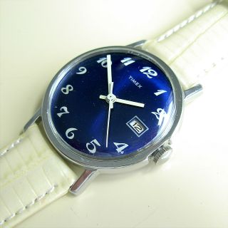 Vintage 1973 Blue Dial Timex Mercury Men’s Watch - White Band 3