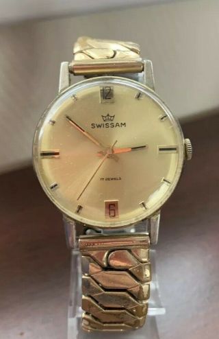Vintage 1960s Swissam 17 Jewel Hand Winding Men’s Wristwatch Swiss Made