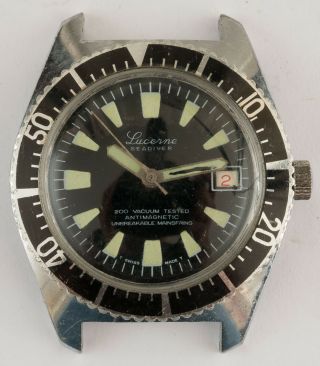 Vintage Lucerne Seadiver Sea Diver Dive Watch With Date For Repair / Parts
