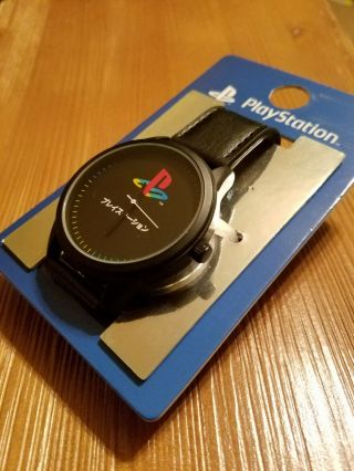 Sony Playstation Black Wrist Watch Accutime Kanji Unisex Faux Leather Adult
