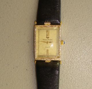 Lucien Piccard Solid 14k Yellow Gold & Diamond Mens Quartz Dress Watch