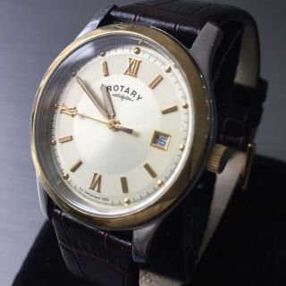 Mens Rotary Dress Watch Classic Mid Size Gold Pvd Brown Leather