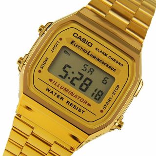 Casio Unisex Gold Tone Stainless Steel Digital Light Alarm Metal Watch A168wg