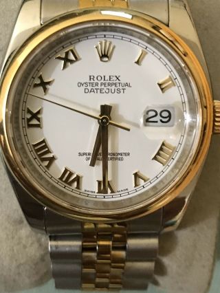 Rolex Watch Mens Datejust 116203 18k Yellow Gold and Steel White Roman Dial 5