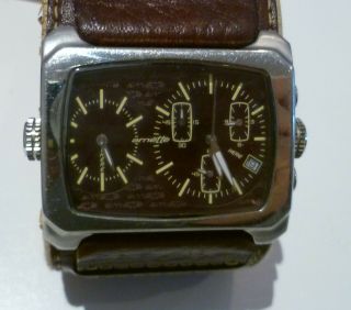 Arnette Watch Ar03802 - Double Time,  Date,  Chronograph,  Wide Brown Leather Strap