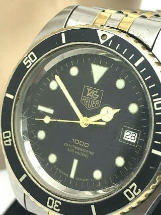 Tag Heuer 1000 Diver 980.  021n Swiss Vintage Black Dial 2 Tone Mens Watch