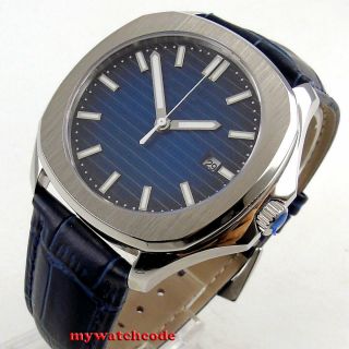 40mm Bliger Sterile Blue Dial Date Sapphire Glass Automatic Square Mens Watch