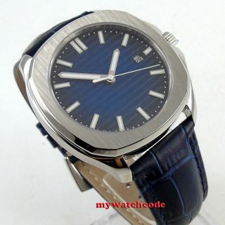 40mm Bliger sterile blue dial date sapphire glass automatic Square mens watch 2