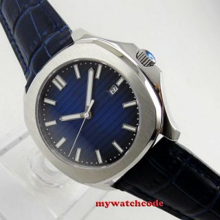 40mm Bliger sterile blue dial date sapphire glass automatic Square mens watch 4