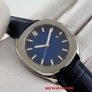 40mm Bliger sterile blue dial date sapphire glass automatic Square mens watch 5