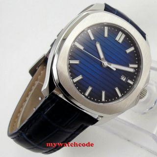 40mm Bliger sterile blue dial date sapphire glass automatic Square mens watch 6