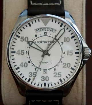 Pre - Owned Hamilton Khaki Aviation Pilot Day Date Silver Dial Automatic H64615555