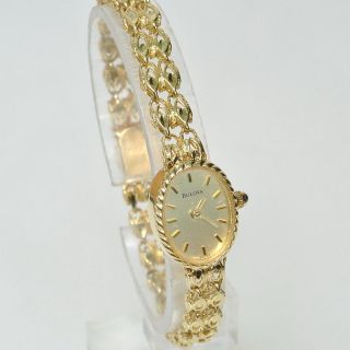 Ladies Bulova 14k Yellow Gold Fancy Band Dressy 95t33 Wrist Watch