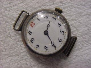 Vintage Sterling Antique Porcelain Wwi World War I Military Concord Trench Watch