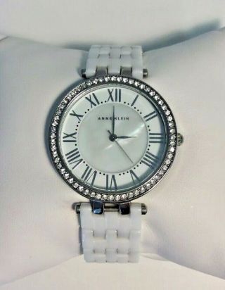 Anne Klein Watch White Ceramic Link Band Ak 2131 Round Mother Of Pearl Face