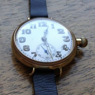 Stunning 34mm WW1 9ct Gold FRANCOIS BORGEL Case Military Officer ' s Trench Watch 10