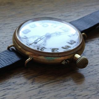 Stunning 34mm WW1 9ct Gold FRANCOIS BORGEL Case Military Officer ' s Trench Watch 11