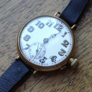 Stunning 34mm Ww1 9ct Gold Francois Borgel Case Military Officer 
