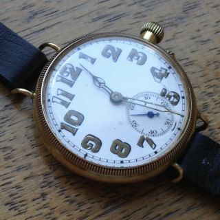 Stunning 34mm WW1 9ct Gold FRANCOIS BORGEL Case Military Officer ' s Trench Watch 2