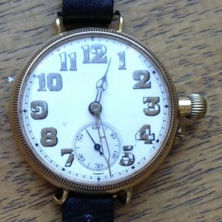 Stunning 34mm WW1 9ct Gold FRANCOIS BORGEL Case Military Officer ' s Trench Watch 3