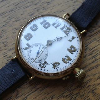 Stunning 34mm WW1 9ct Gold FRANCOIS BORGEL Case Military Officer ' s Trench Watch 9