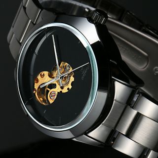 Mens Watch Automatic Black Dial Stainless Steel Band Self - Winding Fashion Luxury