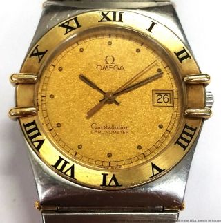Omega Constellation Chronometer 18k Gold Steel Mens Large Vintage Date Watch