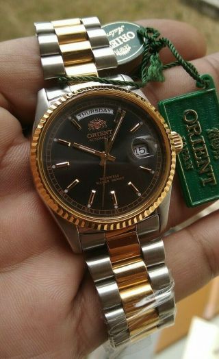 Orient President Day Date Black Dial Two Tone Dd With Fluted Bezel,  Guarantee