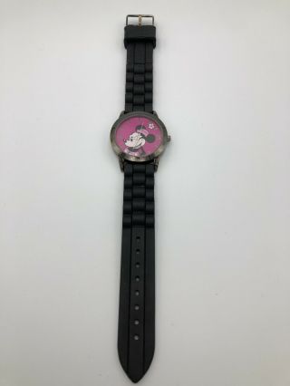 Disney Minnie Mouse Watch All Black Hot Pink Pie Eye Accutime Children Women’s 4