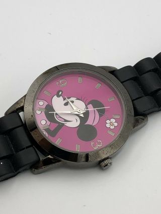 Disney Minnie Mouse Watch All Black Hot Pink Pie Eye Accutime Children Women’s 5