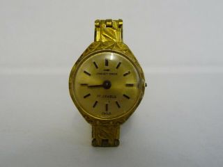 Vintage Ladies Jaquet Droz Wrist Watch; 17 Jewel Movement Gold Metal Case & Link