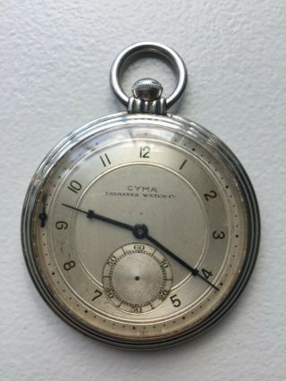Cyma Tavannes Watch Co Pocket Watch With Two Tones Sector Dial