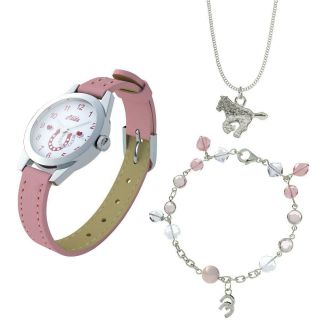 Pink Horse Watch And Girls Jewellery Set For Kids Necklace & Bracelet Gift Set